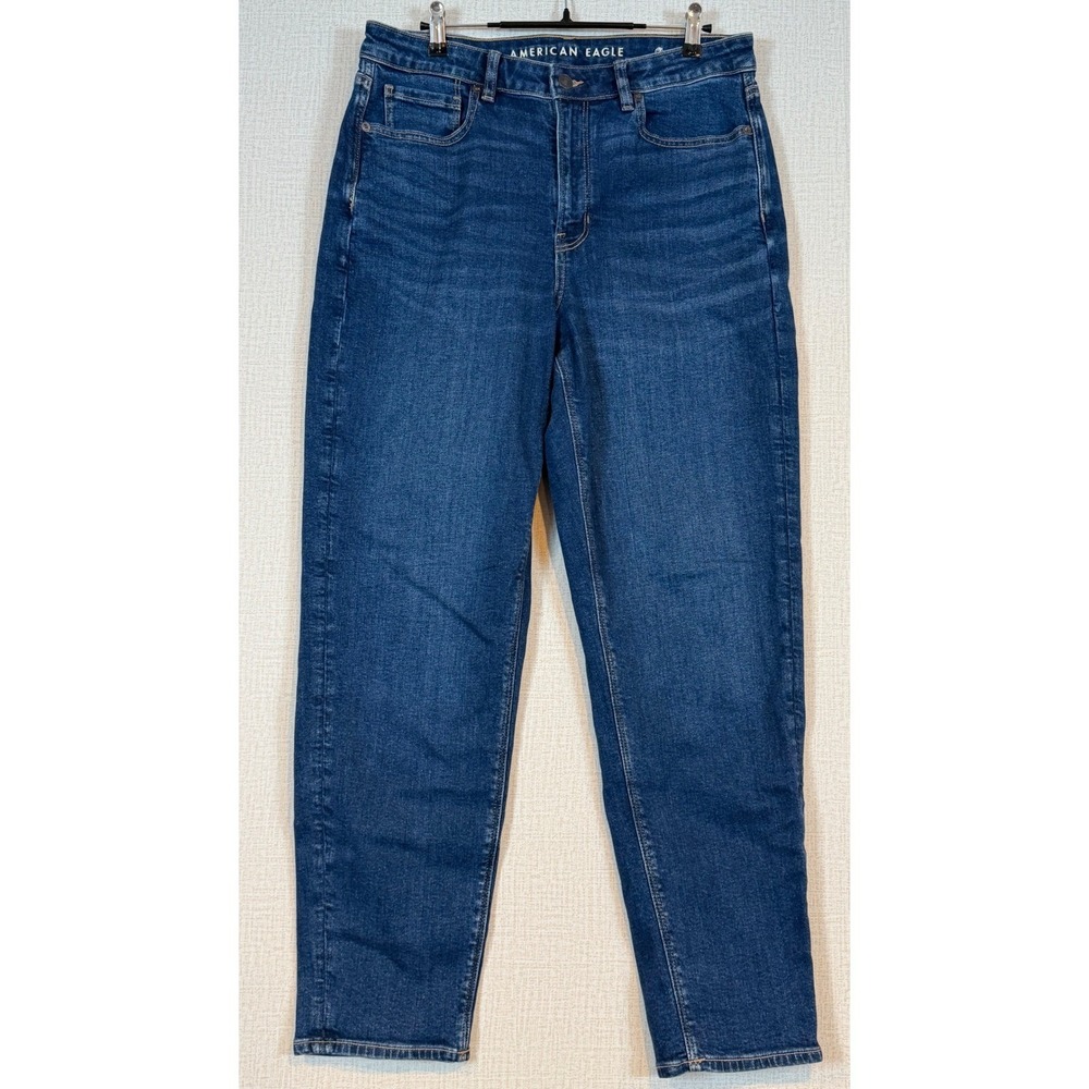 American Eagle Mom Jeans Women 12 Long Dark Wash High‎ Rise Stretch Denim 90's